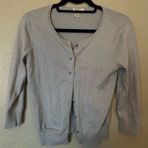 EUC Loft silver shimmer button up cardigan size small